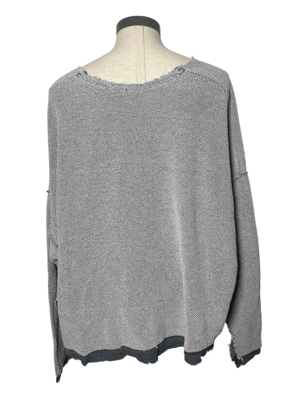 Free People Oversized Textured Dolman Top Small Gray Raw Edge Boho